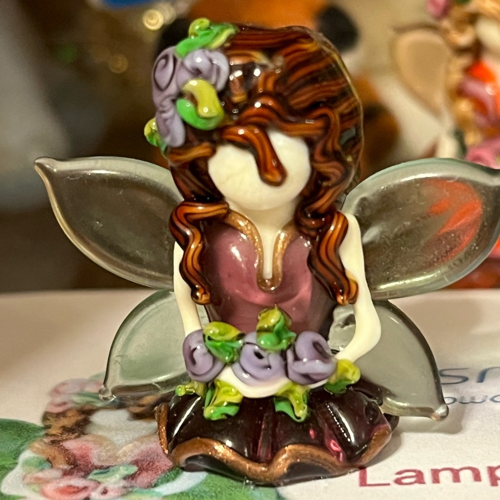 Lampwork Bead Glass Purple Fairy with Wings by Mavis Smith Small Wonders